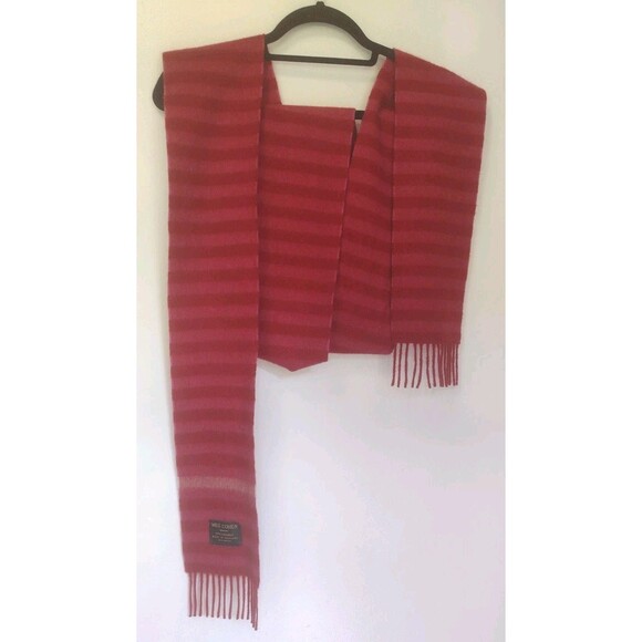 Meg Cohen 100% Cashmere Made in England Long Scarf - Red Fuchsia Stripe 108x5" - Picture 5 of 10